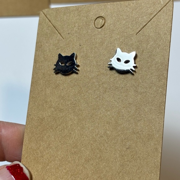Cat Earrings - Stainless Steel, Stud-Style Women’s Earrings, Cute Cat Faces - Picture 3 of 5